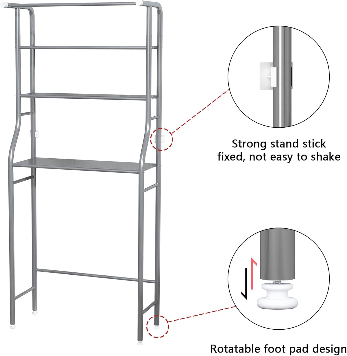 3 Tier Bathroom Storage Rack Silver Space Saving Shelf Organiser MOYIPIN