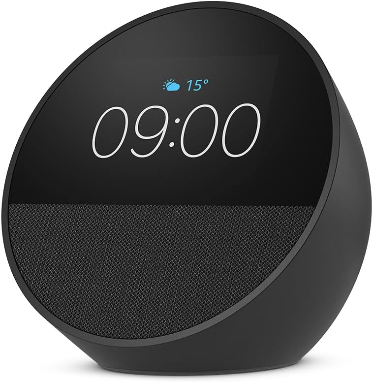 Echo Spot (newest gen), Smart alarm clock with vibrant sound, Black, with Alexa+ Early Access