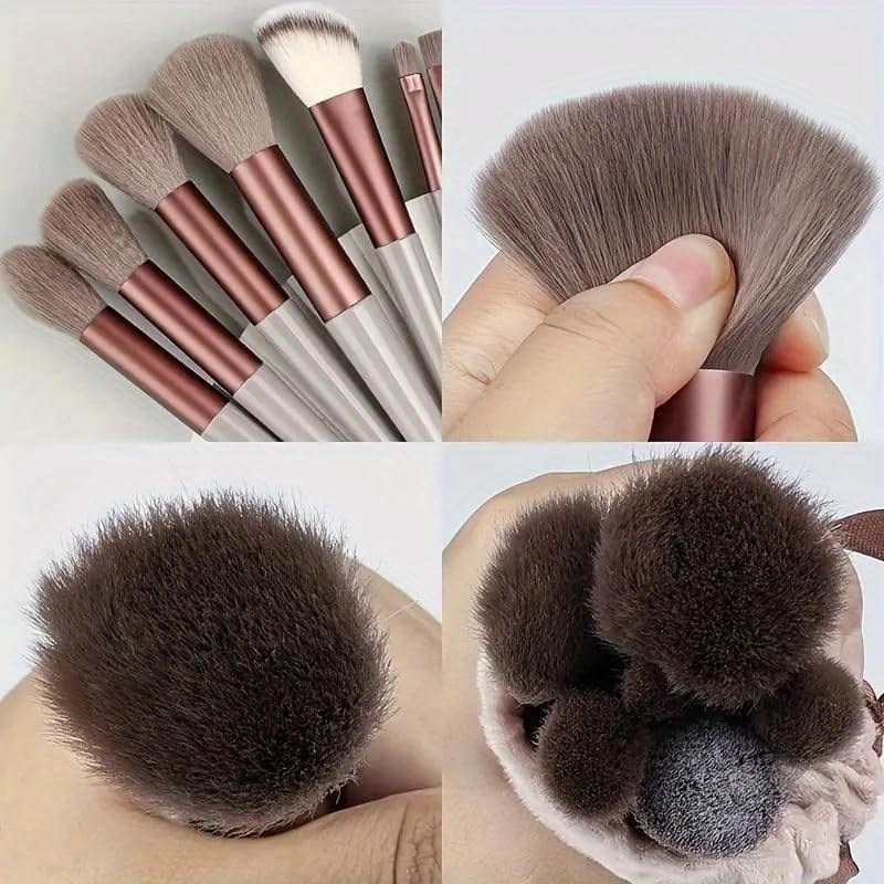 13-Piece Makeup Brush Set for Face and Eyes, Foundation, Powder, Concealer, Eyeshadow, Blush, Makeup Brushes with Storage Bag, Brown