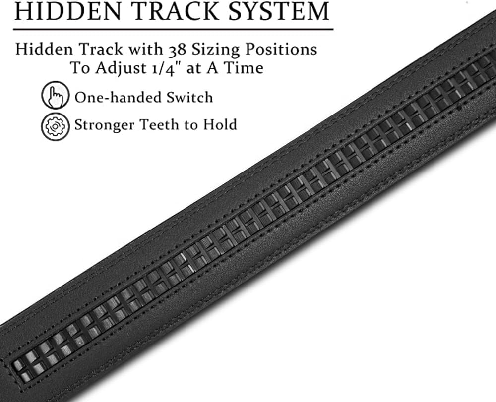 Mens Belt Ratchet Belt Replacement Strap 1 3/8”, 2 PACK Leather Belt Strap for 40MM Slide Click Buckle ，Trim to Fit