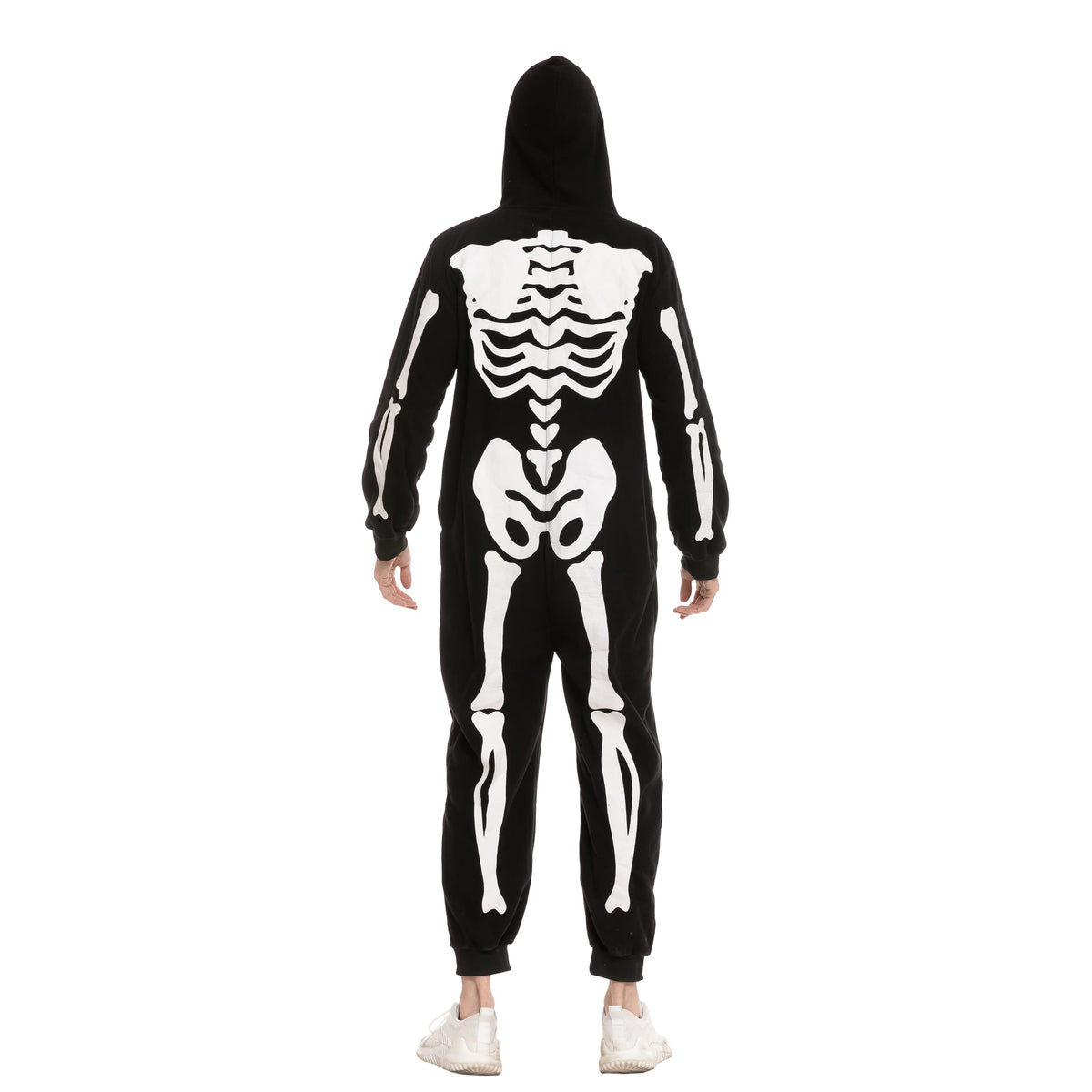 Spooktacular Creations Unisex Skeleton Jumpsuit - Plush Skeleton Zippered Halloween Hoody for Adult Sleepwear Costume