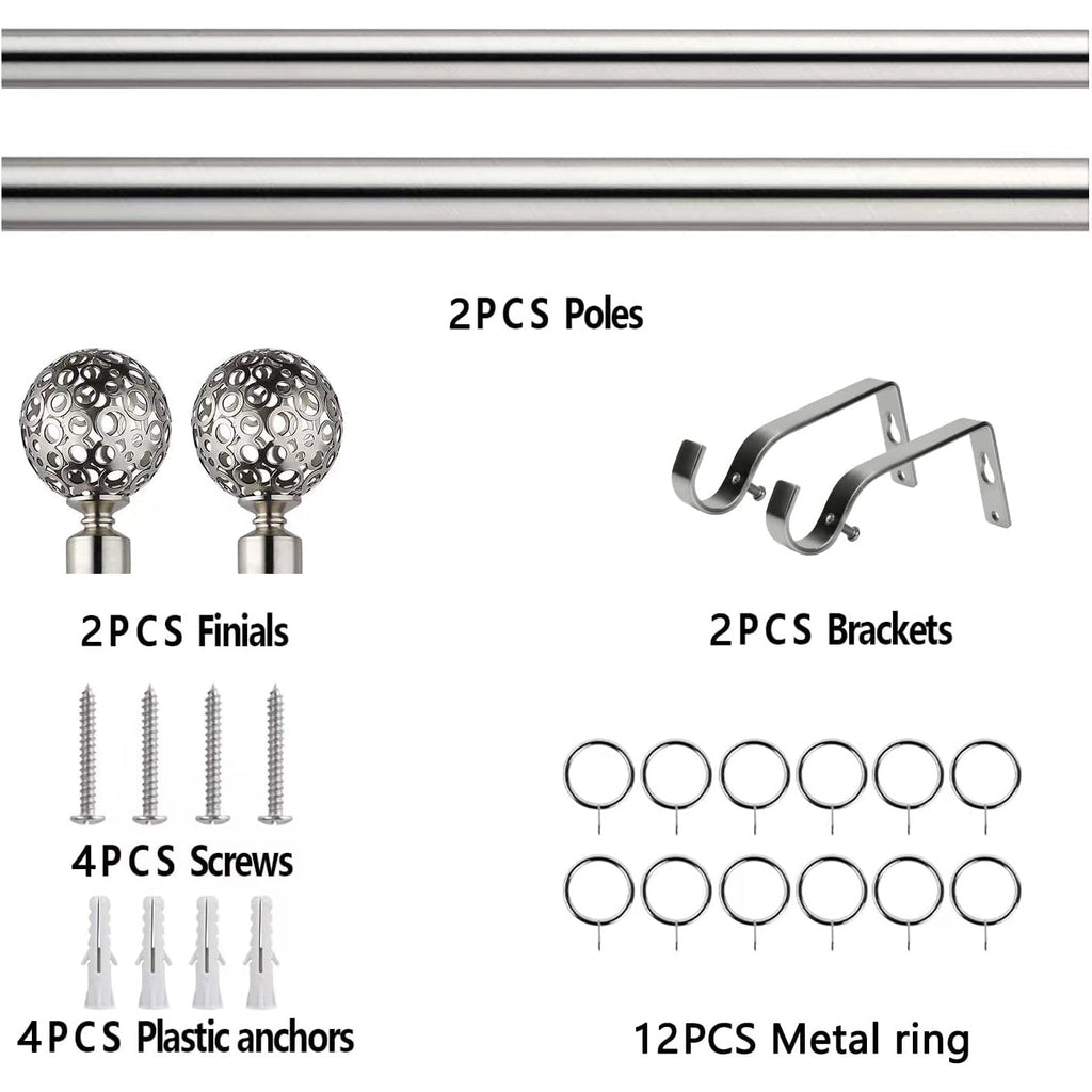 Extendable Curtain Pole 70-120cm Satin Nickel Globe Finials Short Window