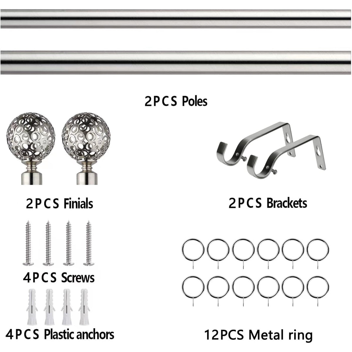 Extendable Curtain Pole 70-120cm Satin Nickel Globe Finials Short Window