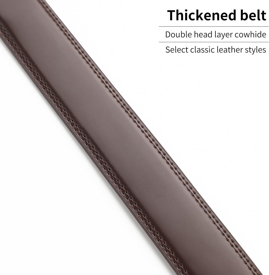 Men's Adjustable Leather Belt Strap & Zinc Alloy Automatic Ratchet Buckle, Customizable for Business Casual & Formal Wear