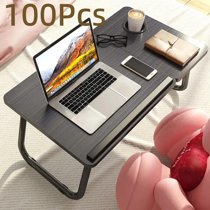 Laptop Bed Table Foldable Legs Cup Slot Reading Notebook Stand Black Desk Tray