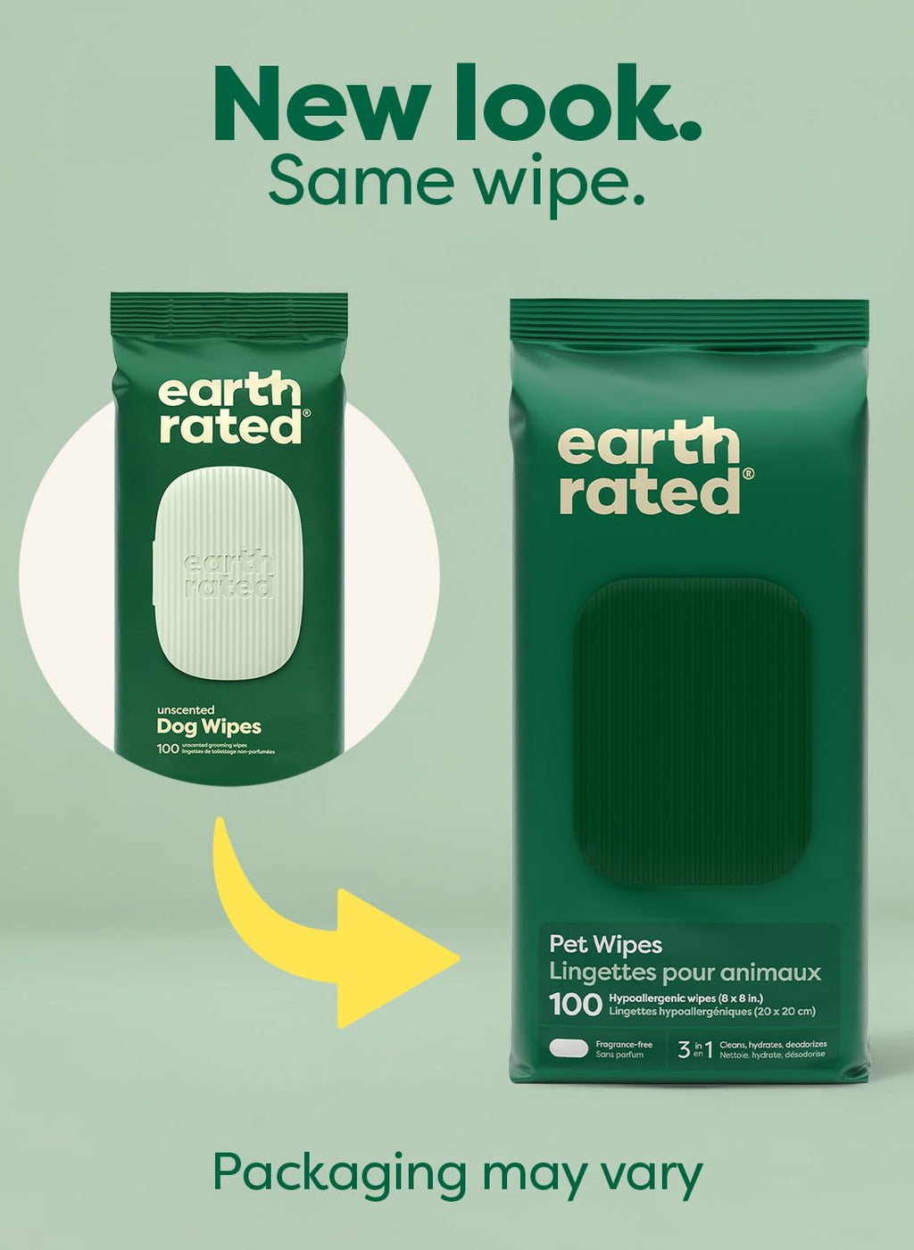 Earth Rated Dog Wipes, Hypoallergenic, Cleaning and Hydrating, for Grooming Paws, Body and Bums, Lavender Scented, 100 Count