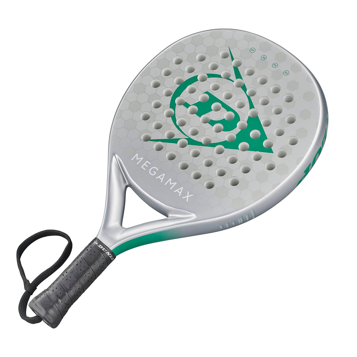 DUNLOP Padel Bat Megamax Silver/Black/Green – Round Shape Graphite Frame – Medium Balance Pro EVA Core – For Beginners