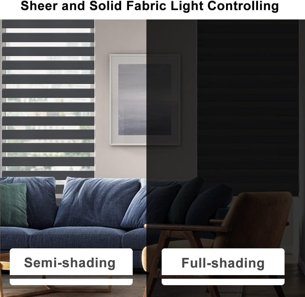 Zebra Roller Blind 60x230cm Dark Grey Day and Night Blind Light Filtering