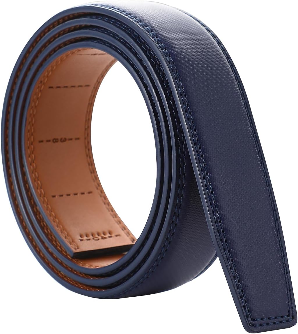Men's Adjustable Leather Belt Strap & Zinc Alloy Automatic Ratchet Buckle, Customizable for Business Casual & Formal Wear