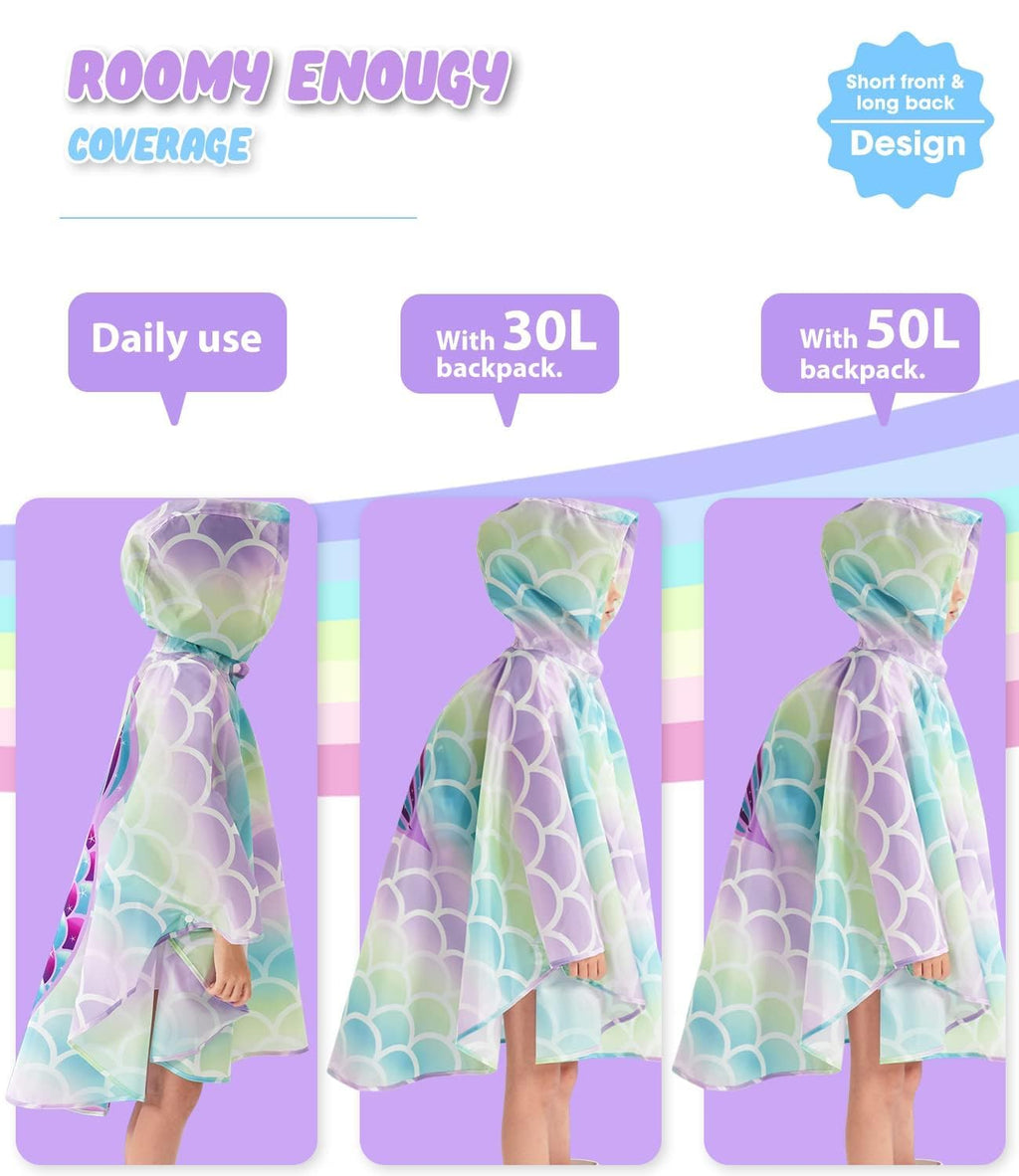 WAWSAM Kids Rain Poncho Waterproof Boys Girls Portable Raincoat Rain Jacket Lightweight Rainwear