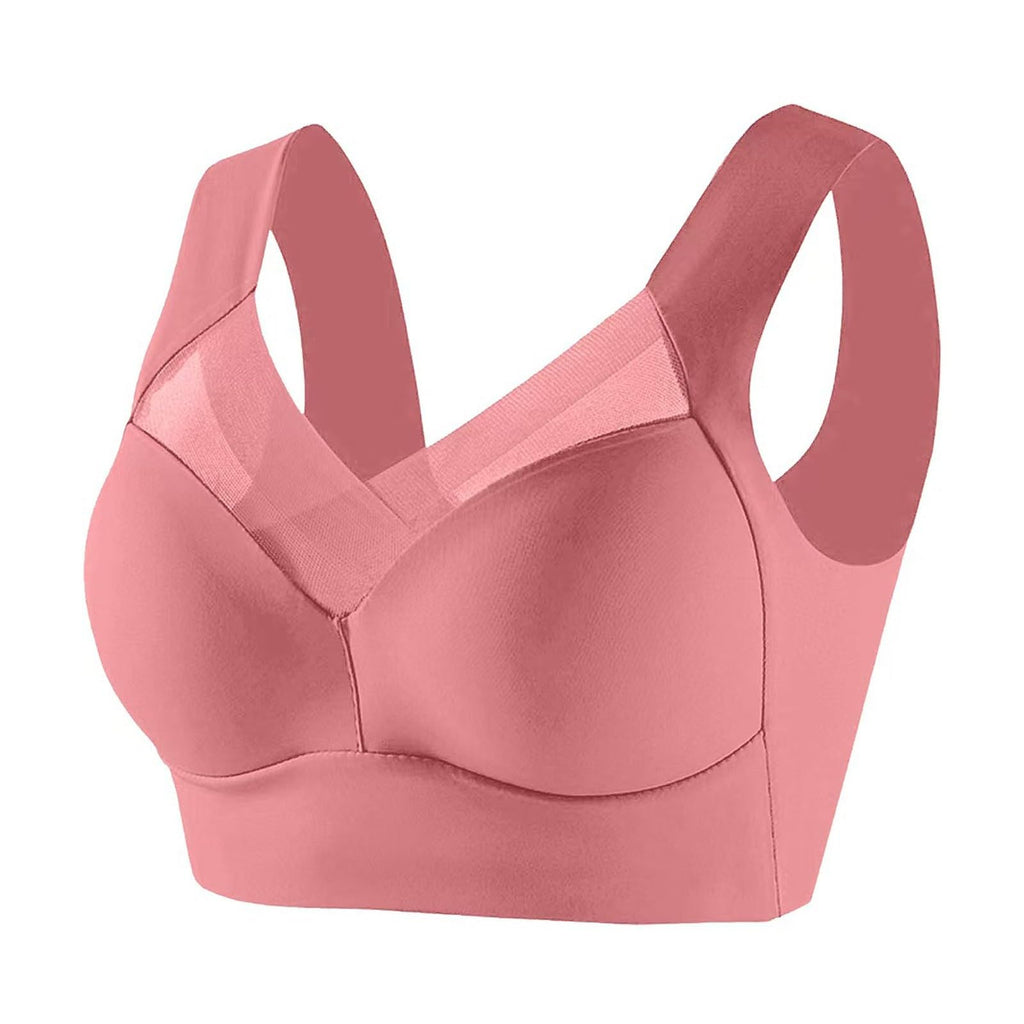Yinguo Thin Laceless Comfortable Breathability Underwear Large Size Brater Buckle Female Bra V Neck Vest Bralette Wireless Bra Cotton Bra for Women