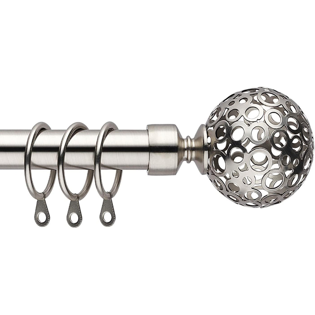 Extendable Curtain Pole 70-120cm Satin Nickel Globe Finials Short Window