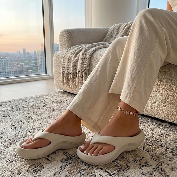 Platform Flip Flops for Women, Arch Support Cushion Thong Sandals, Thick Sole Pillow Slippers, Non-Slip Summer Beach Shoes