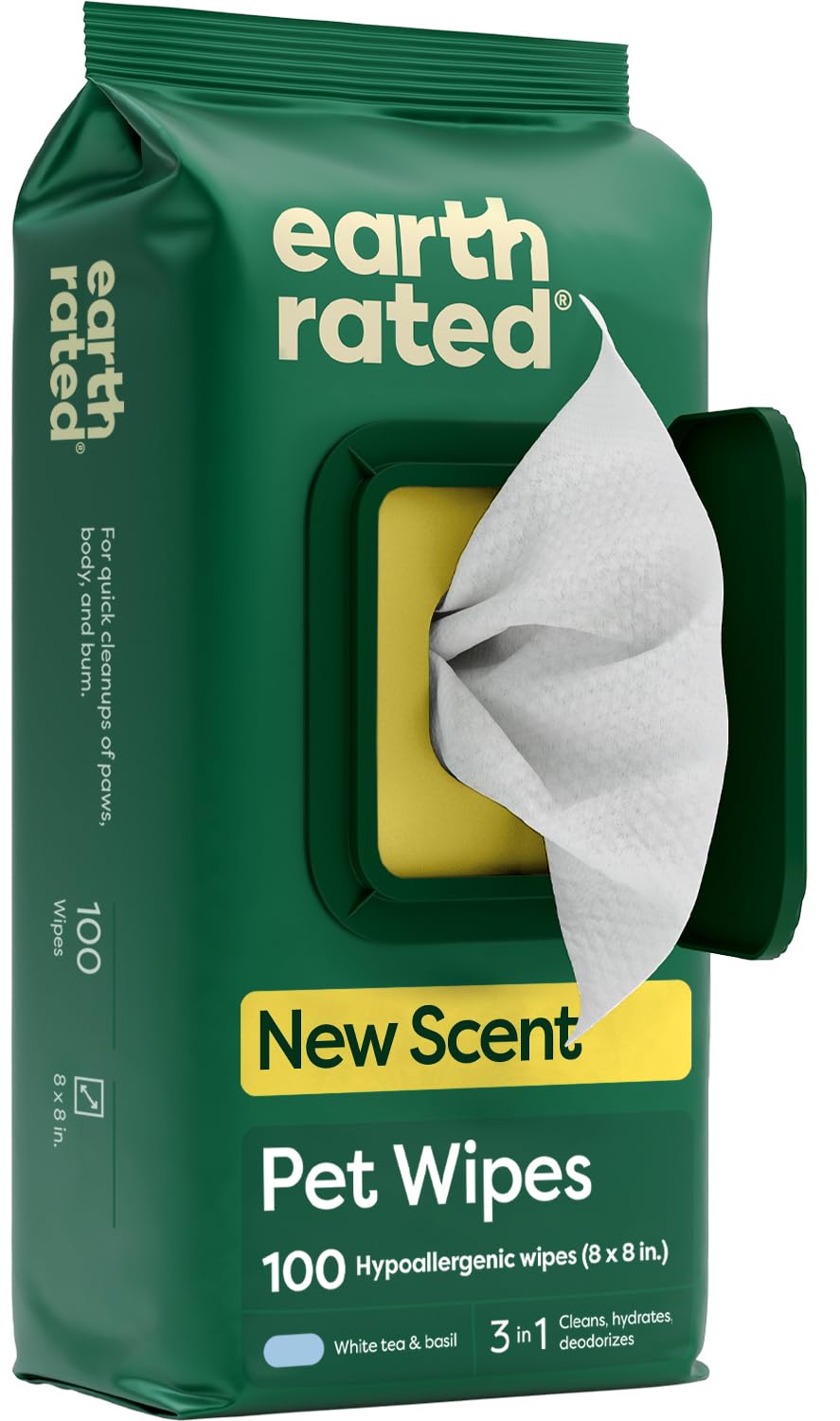 Earth Rated Dog Wipes, Hypoallergenic, Cleaning and Hydrating, for Grooming Paws, Body and Bums, Lavender Scented, 100 Count