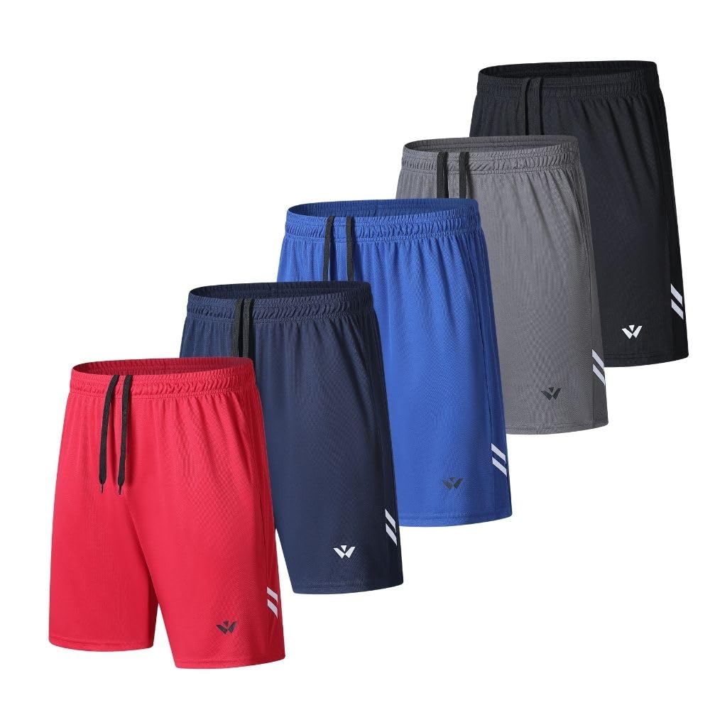 5 Pack Mens Sports Shorts Men's Athletic Shorts with Pockets and Elastic Waistband, Quick Dry Workout Shorts for Men Running Trousers