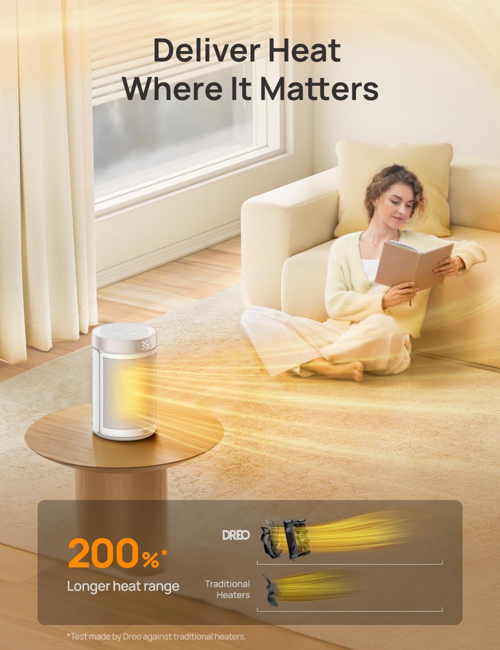 Dreo Electric Heater, 1500W Energy Efficient Space Silent Room Heater, Portable Ceramic Fan Heaters, Thermostat 3 Modes 12H Timer, Overheat & Tip Over Protection, for Bedroom, Atom 316, Silver