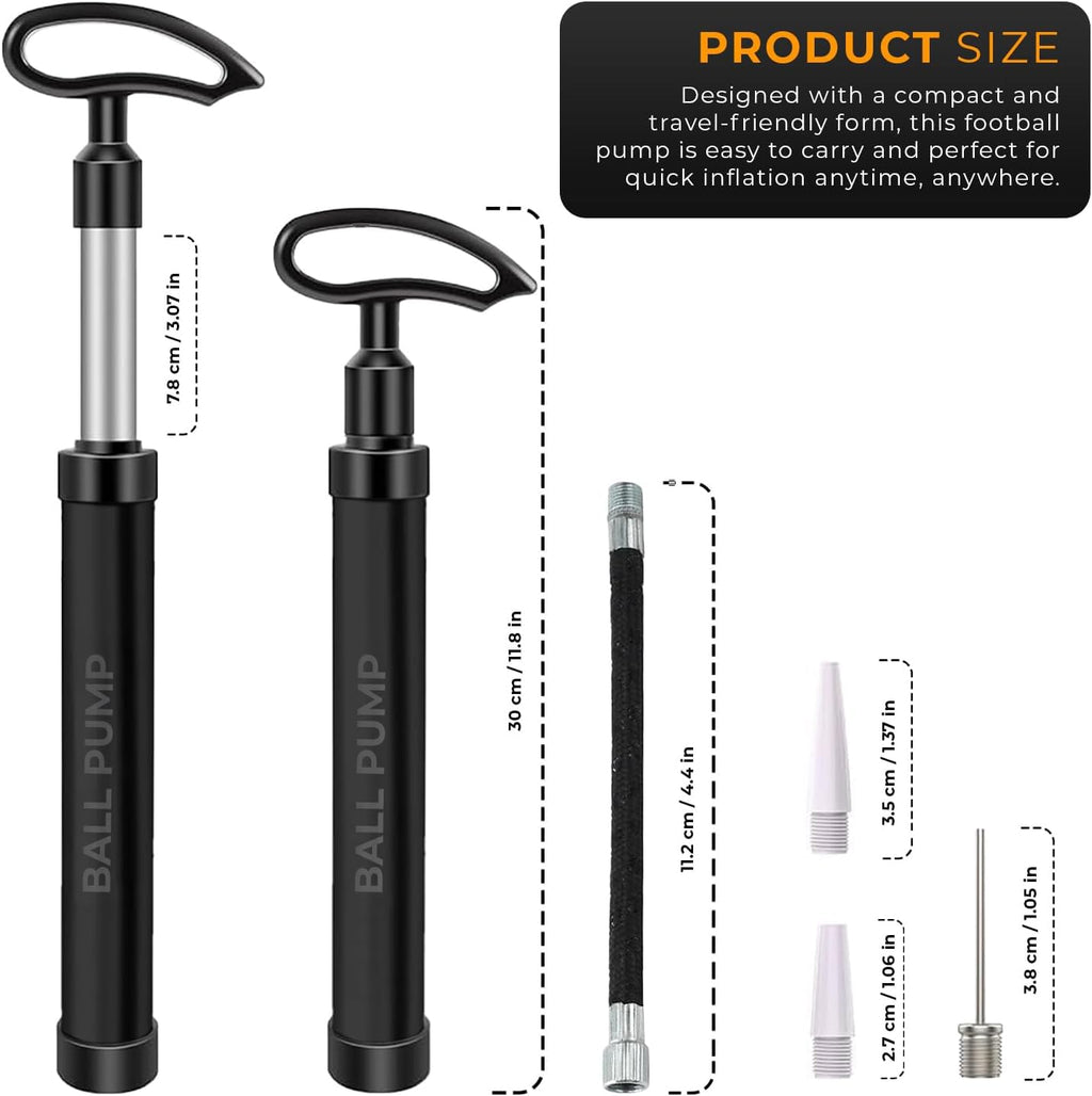 Active 100 Ball Pump with Needle - Football Pump with Nozzle & Extension Hose, for Basketball, Rugby Ball, Durable Aluminium-alloy Tube, Ergonomic Design, Fast Air Inflator