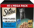 Sheba Fine Flakes in Jelly – Fish Collection – Wet cat food pouches for adult cats – 40x85g pack