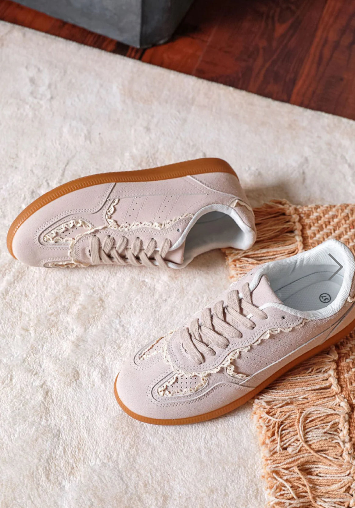 Beige Suede Crochet Gum Sole Trainers