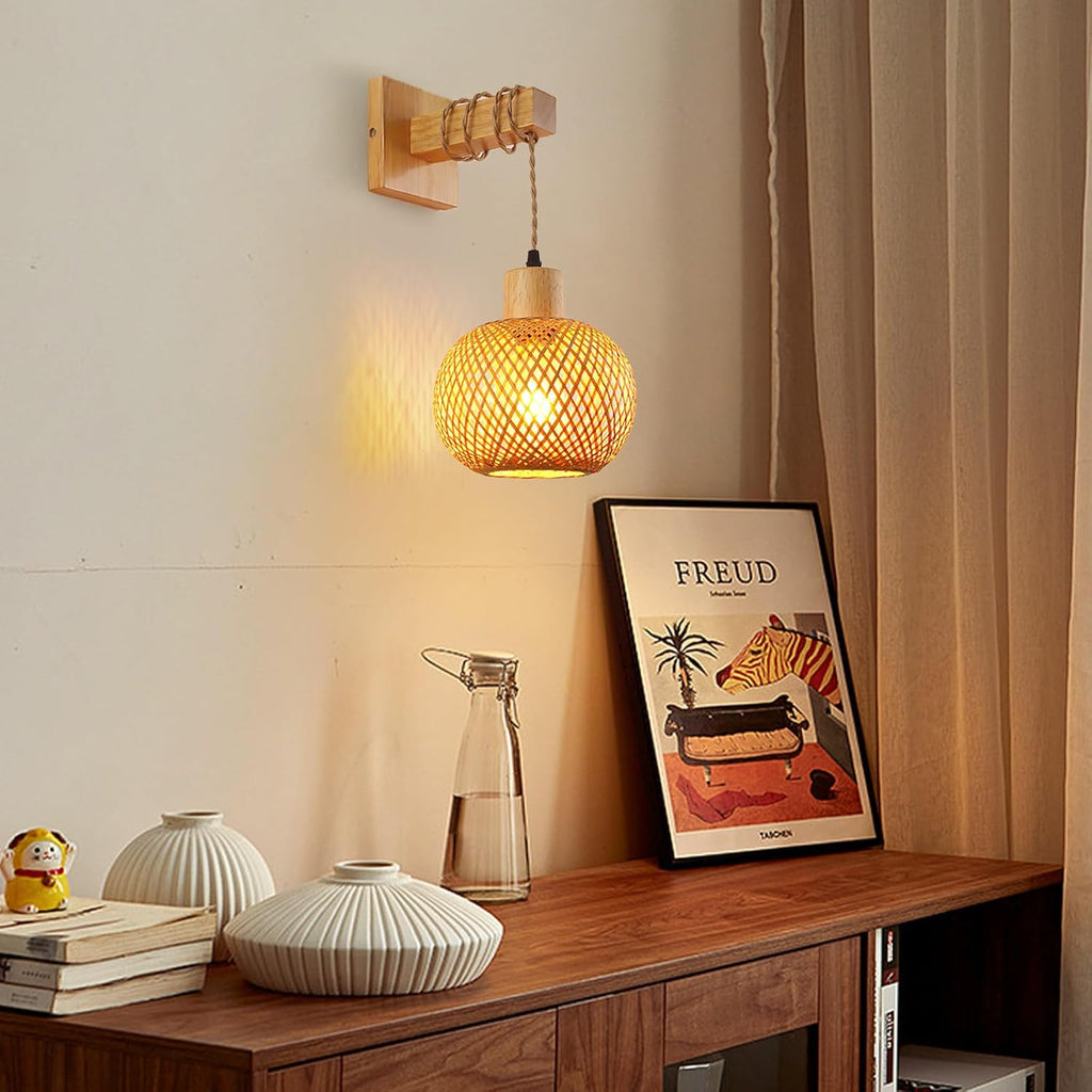 Bamboo Wall Light Boho Handwoven E27 Lamp Shade Schindora