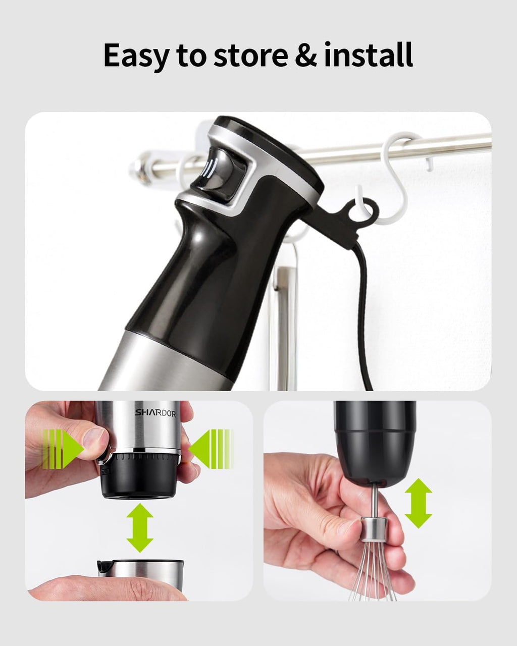 Shardor Hand Blender 3 in 1 1100W 20 Speed Turbo Stick with Whisk & Milk Frother