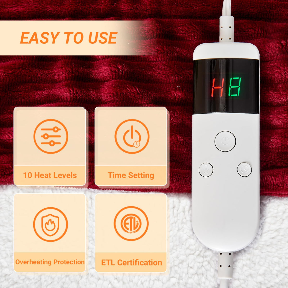 Heated Blanket Throw 130×160cm Electric Blanket, 10 Heating Settings, 1-8h Timer overheat Protection, Machine Washable, Flannel & Sherpa Full Body Warming, Electric Throw Blanket for Sofa