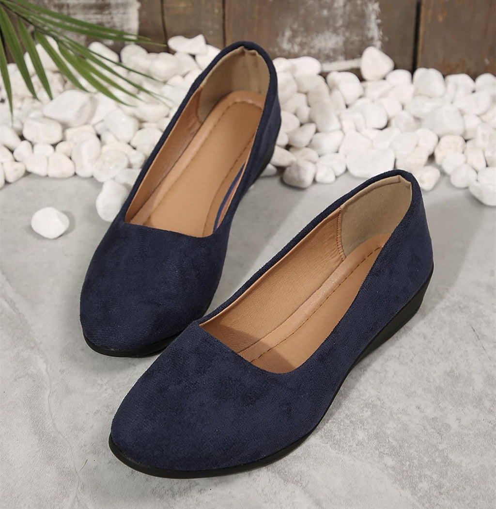 Women's Ballet Flats Business Office Work Dress Shoes Low Wedge Round Toe Slip-Ons Comfortable Dressy Casual Flats Shoes