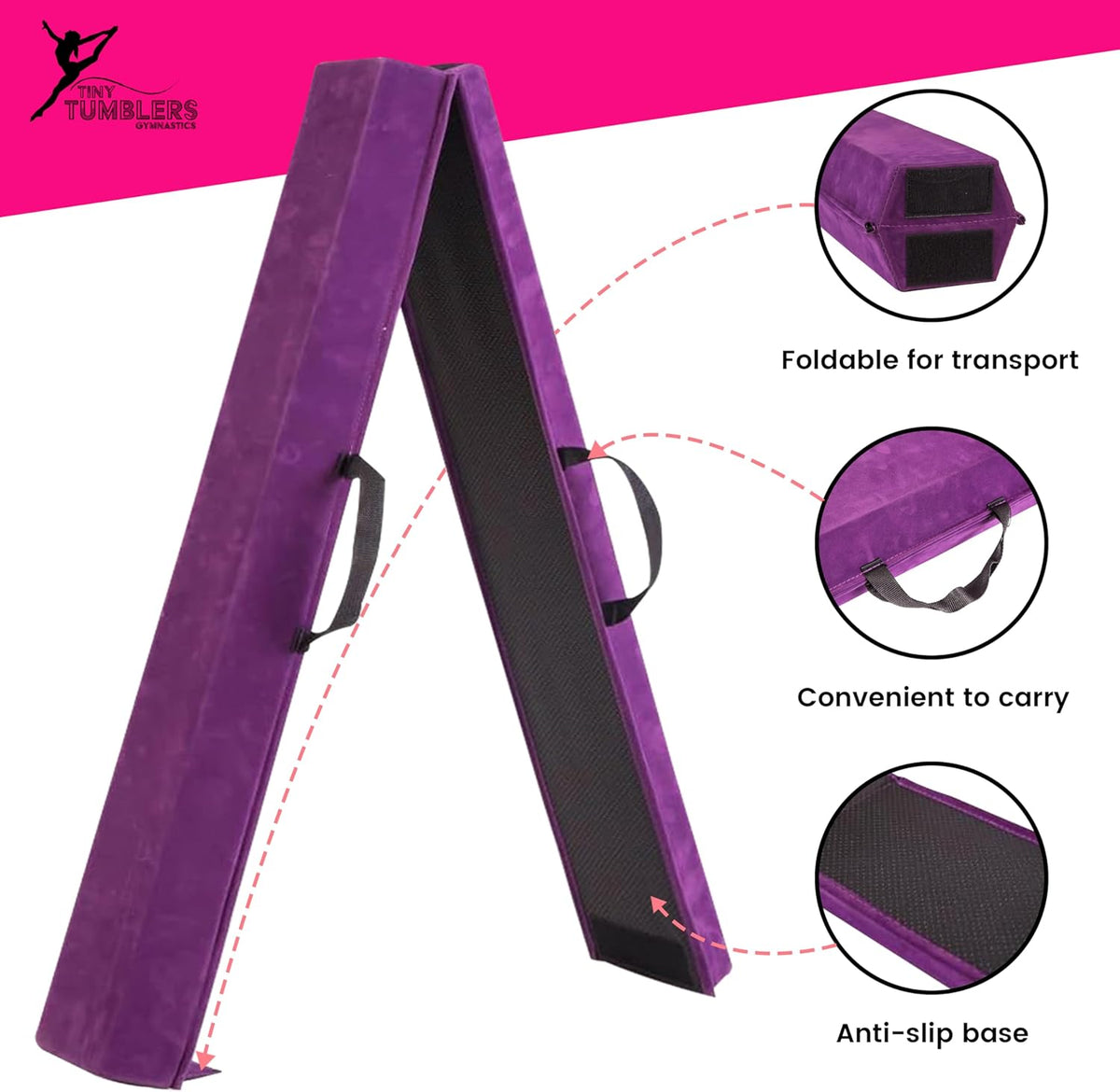 Balance Beam Gymnastics Kids 240cm Folding Foam Purple Training TINY TUMBLERS
