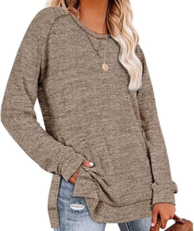Women's Long Sleeve Top Crew Neck Sports Casual Blouse with Cross Detail