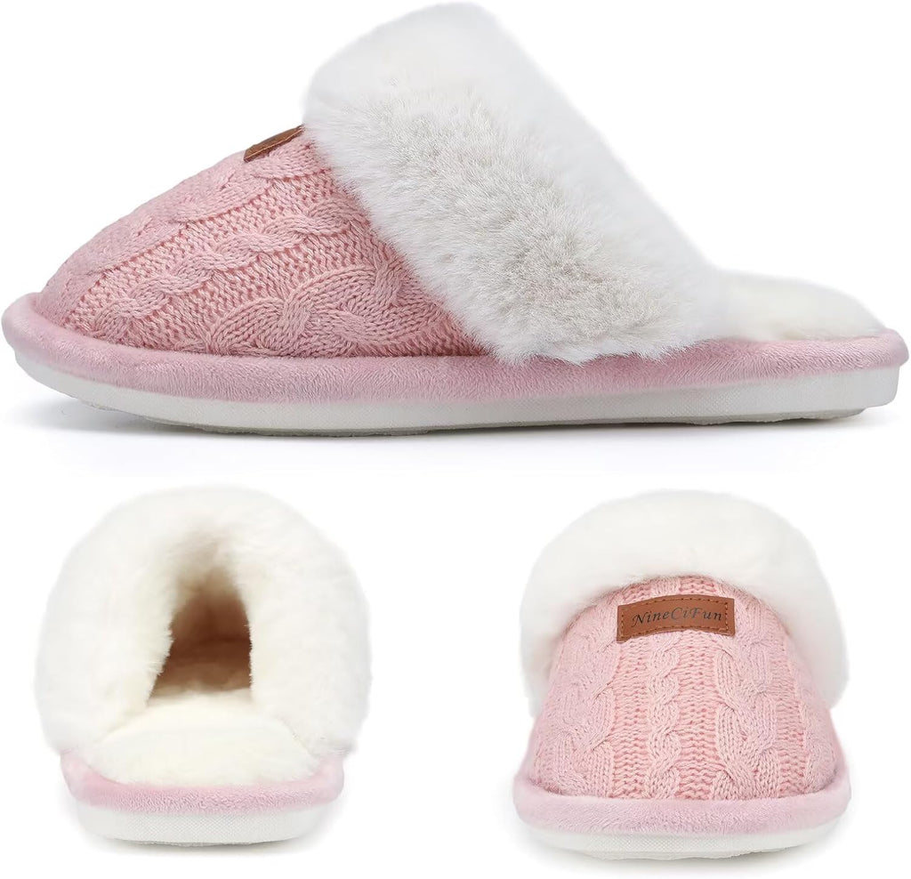 Women's Fuzzy Memory Foam Cozy House Slippers with Soft Faux Fur Lining