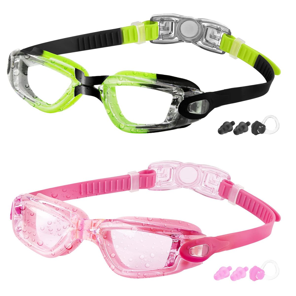 COOLOO Kids Swimming Goggles for Age 3-16, 2 Packs Anti-Fog Swim Goggles