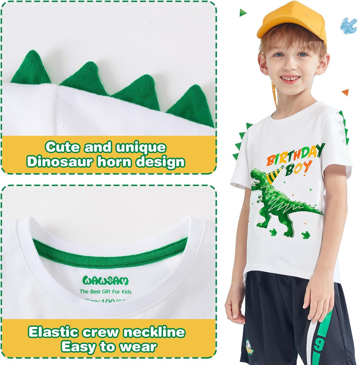 WAWSAM Birthday Boy T Shirt Baby B-Day Dino Party Shirts T Rex Top Tee Gift