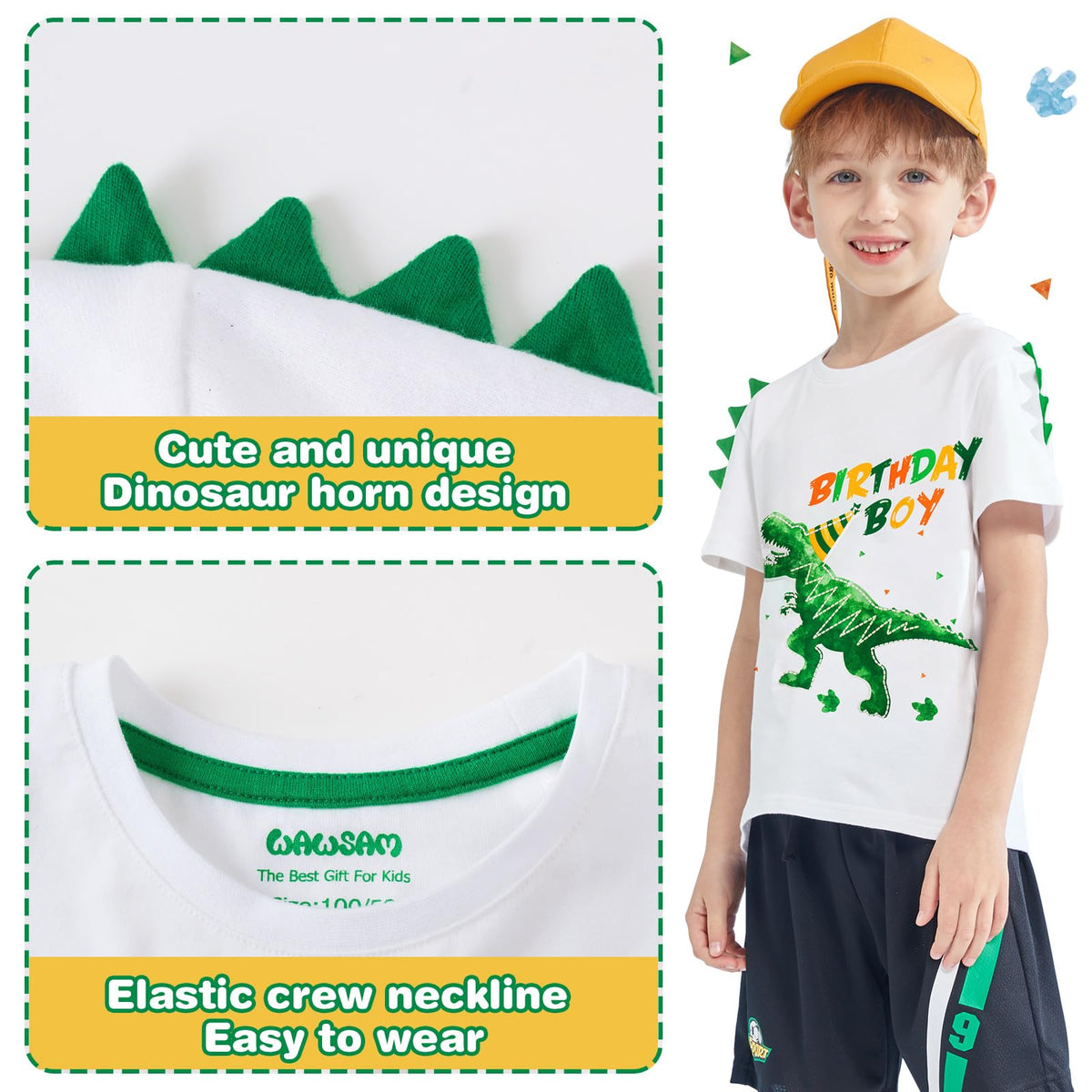WAWSAM Birthday Boy T Shirt Baby B-Day Dino Party Shirts T Rex Top Tee Gift