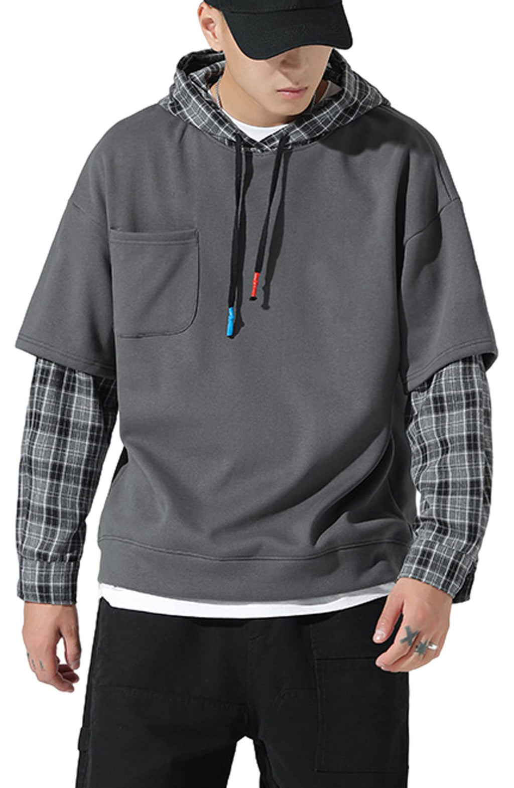 Moshtashio Men's Hoodie Colorblock Pullover Sweatshirt with Design Hip Hop