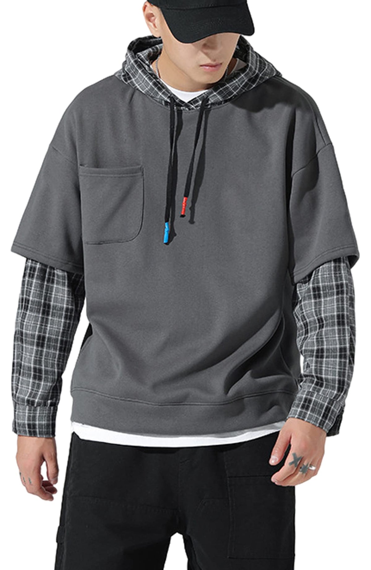 Moshtashio Men's Hoodie Colorblock Pullover Sweatshirt with Design Hip Hop