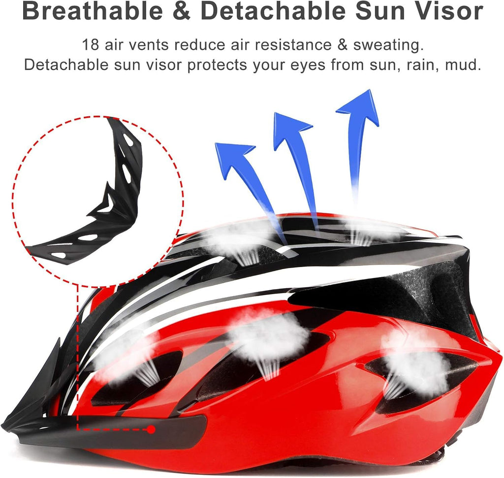 Cycle Helmet, Lightweight Bicycle Helmet, Adjustable Mountain & Road Bike Helmets for Adults, 18 Vents with Adjustable Strap & Detachable Visor for Mens Womens(Head Sizes58-62cm)