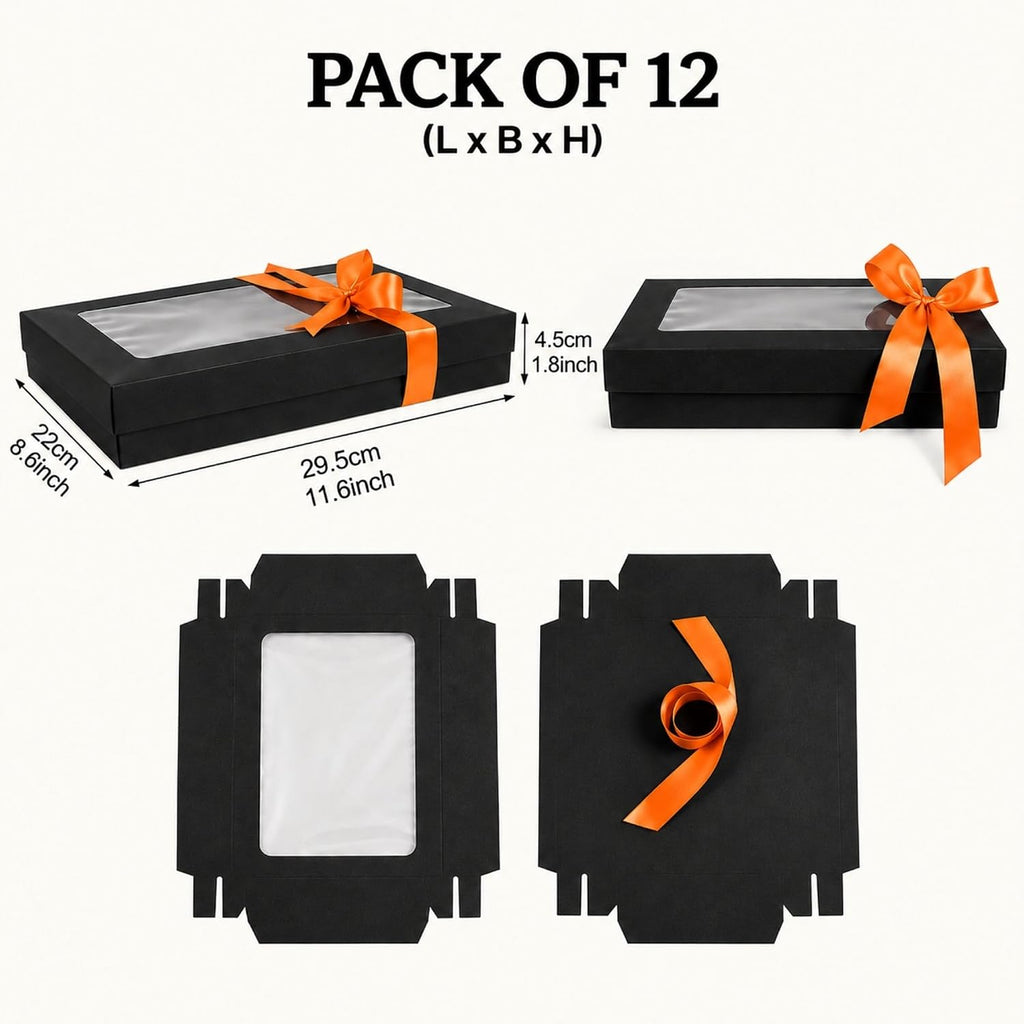 Gift Boxes 12 Pack Black Clear Window 29.5x22x4.5cm Present Boxes Emartbuy