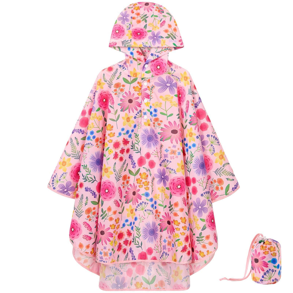 WAWSAM Kids Rain Poncho Waterproof Boys Girls Portable Raincoat Rain Jacket Lightweight Rainwear
