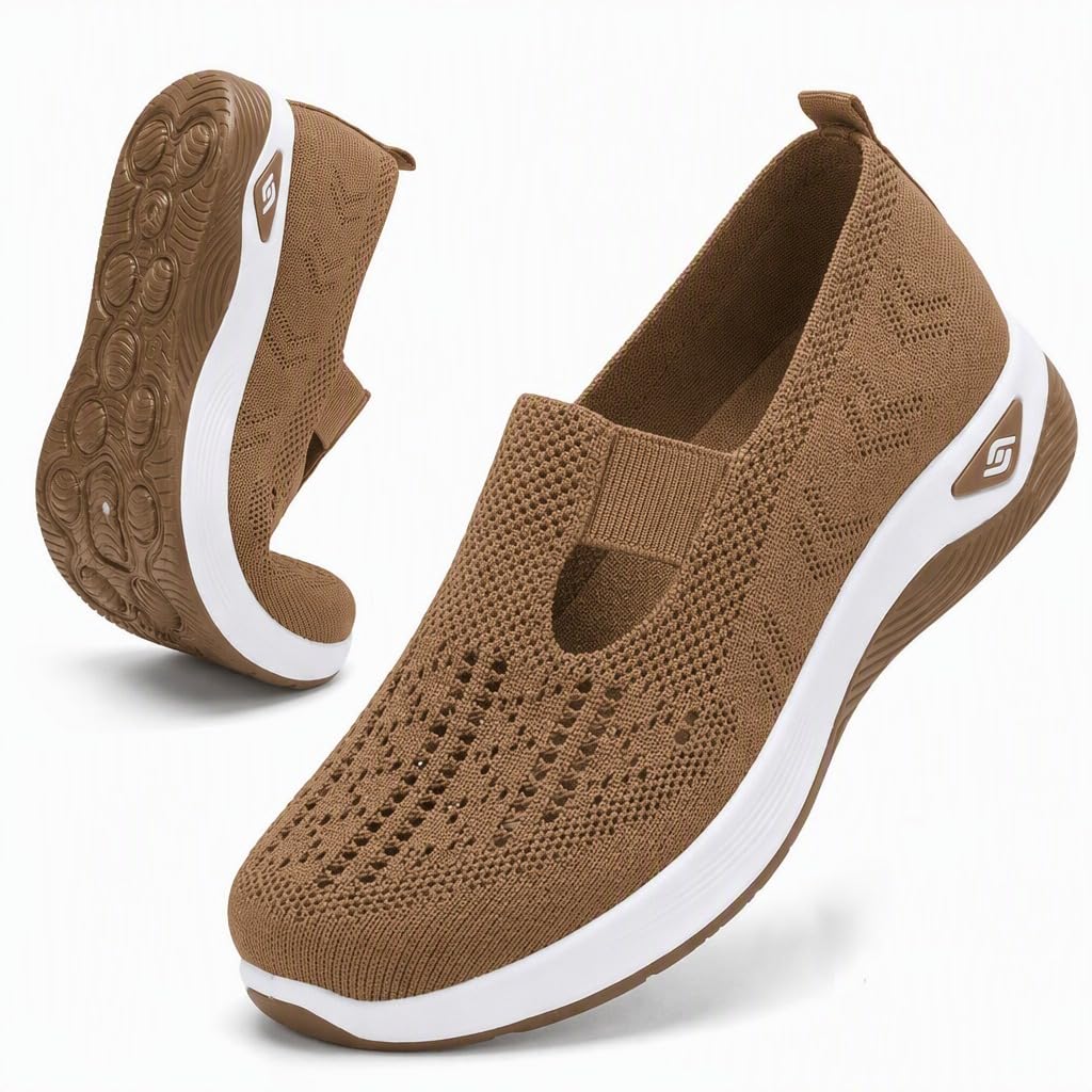 Women's Walking Shoes Comfortable Orthopedic Diabetic Shoes Soft Breathable Knitted Flats Arch Support for Indoor Outdoor