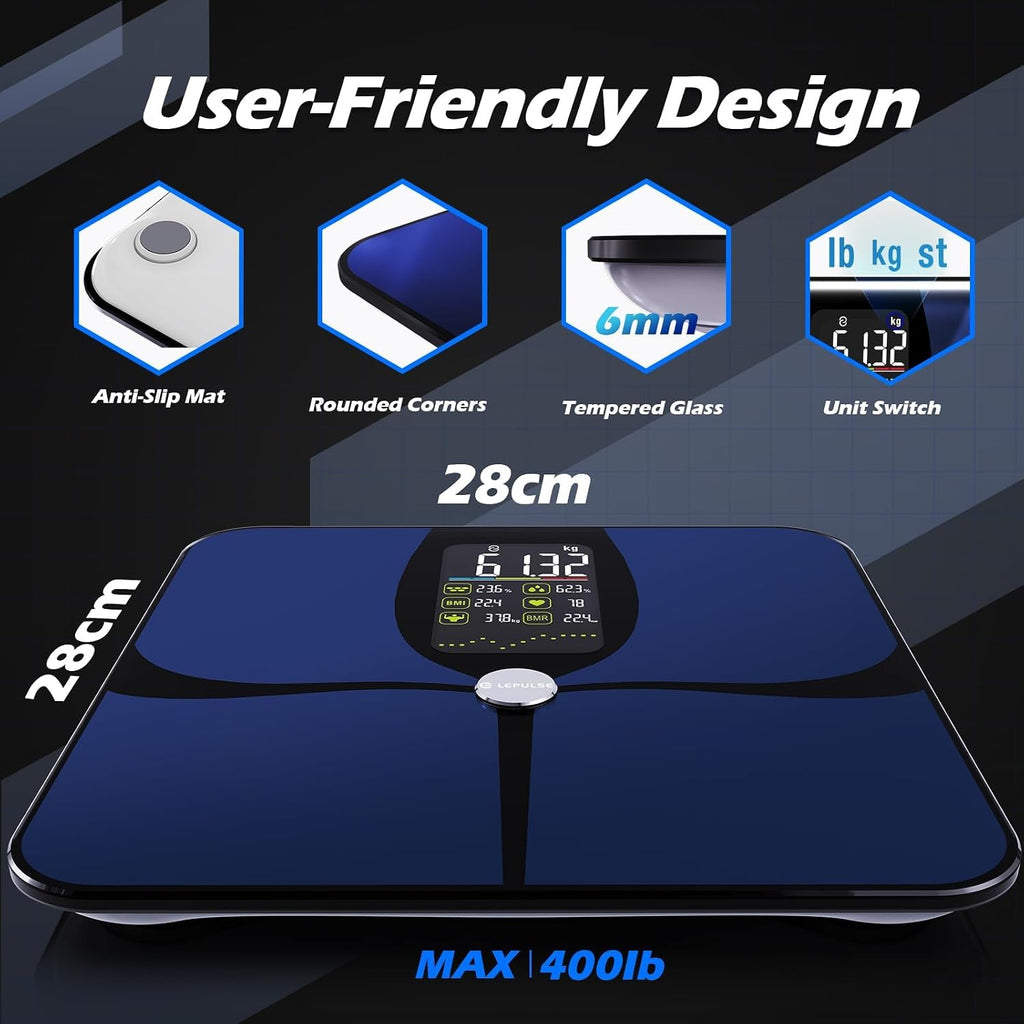 Smart Body Weight Scale Body Fat BMI Muscle Mass Bluetooth App Lepulse Black