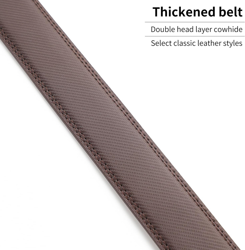 Men's Adjustable Leather Belt Strap & Zinc Alloy Automatic Ratchet Buckle, Customizable for Business Casual & Formal Wear