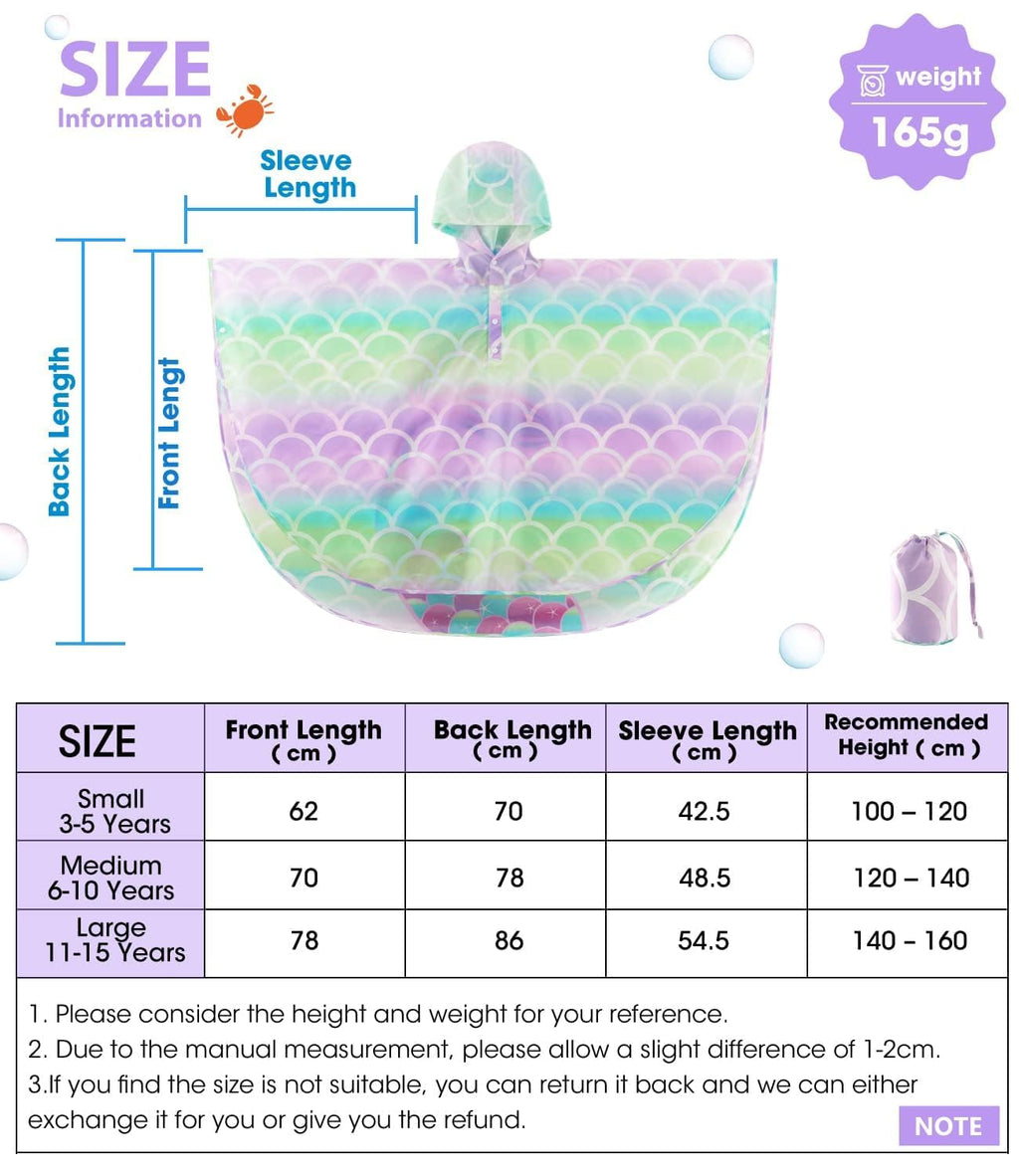 WAWSAM Kids Rain Poncho Waterproof Boys Girls Portable Raincoat Rain Jacket Lightweight Rainwear