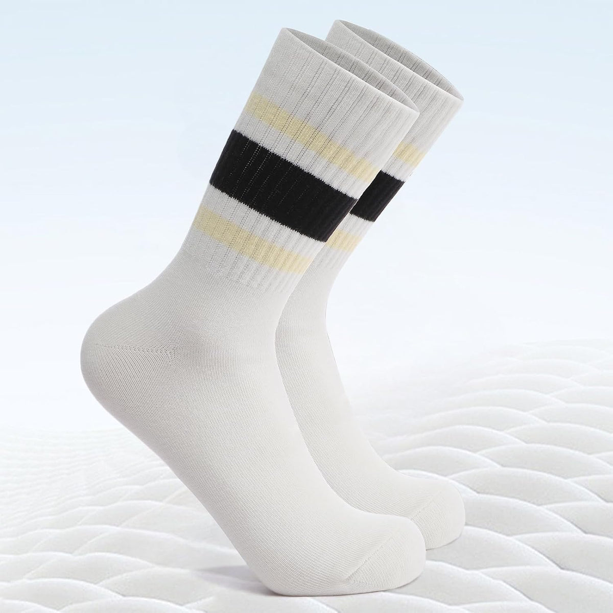 2-Pack Striped Cotton Crew Socks, Comfortable and Breathable Socks for Men and Women, Fashionable Casual and Athletic Socks