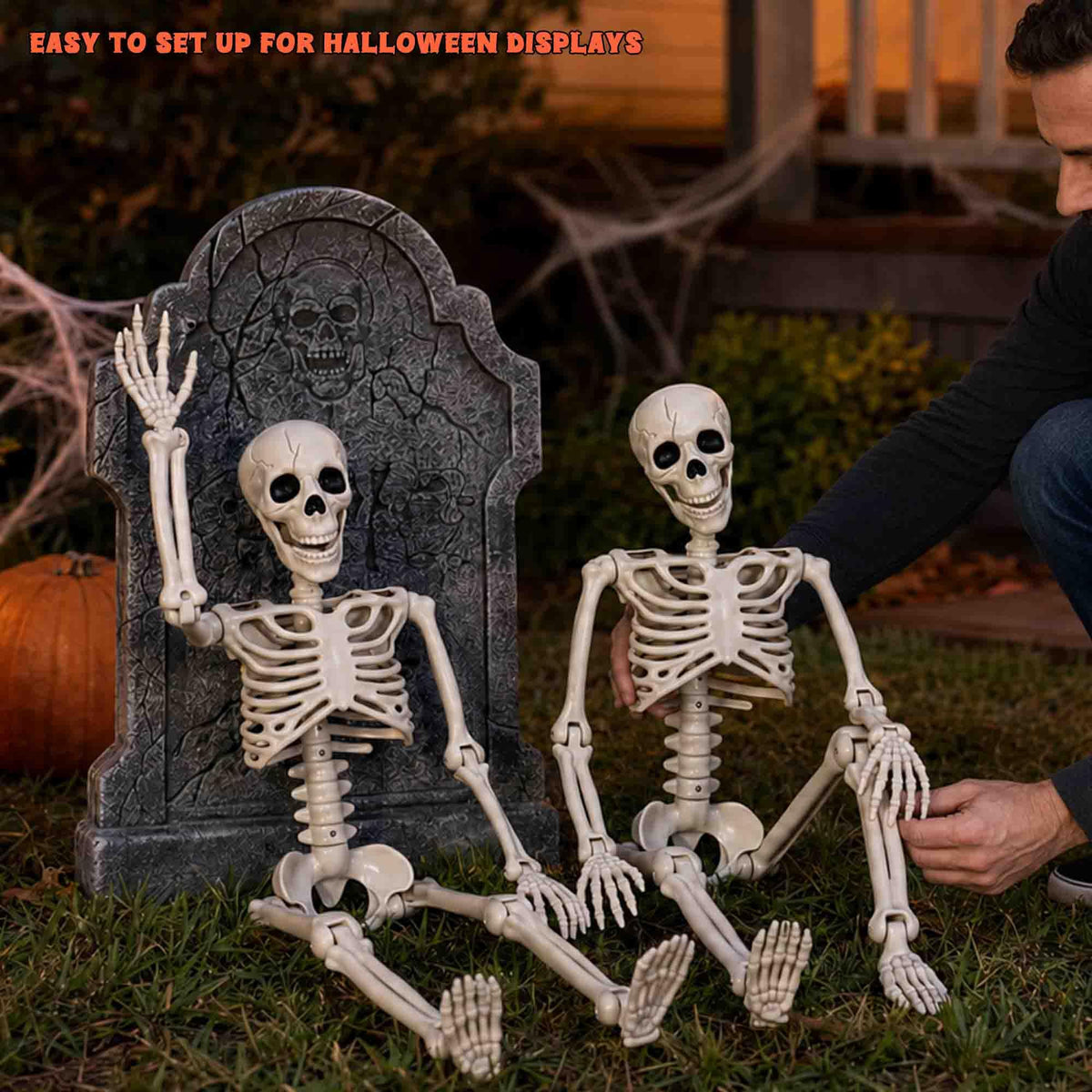 2 Pack 36"Halloween Skeleton - 3 ft Life Size Human Skeleton with Full Body Posable Joints Plastic Skeleton for Halloween Skeletons Decor Yard Patio Lawn Garden Skeleton Props Spooky Party Decoration