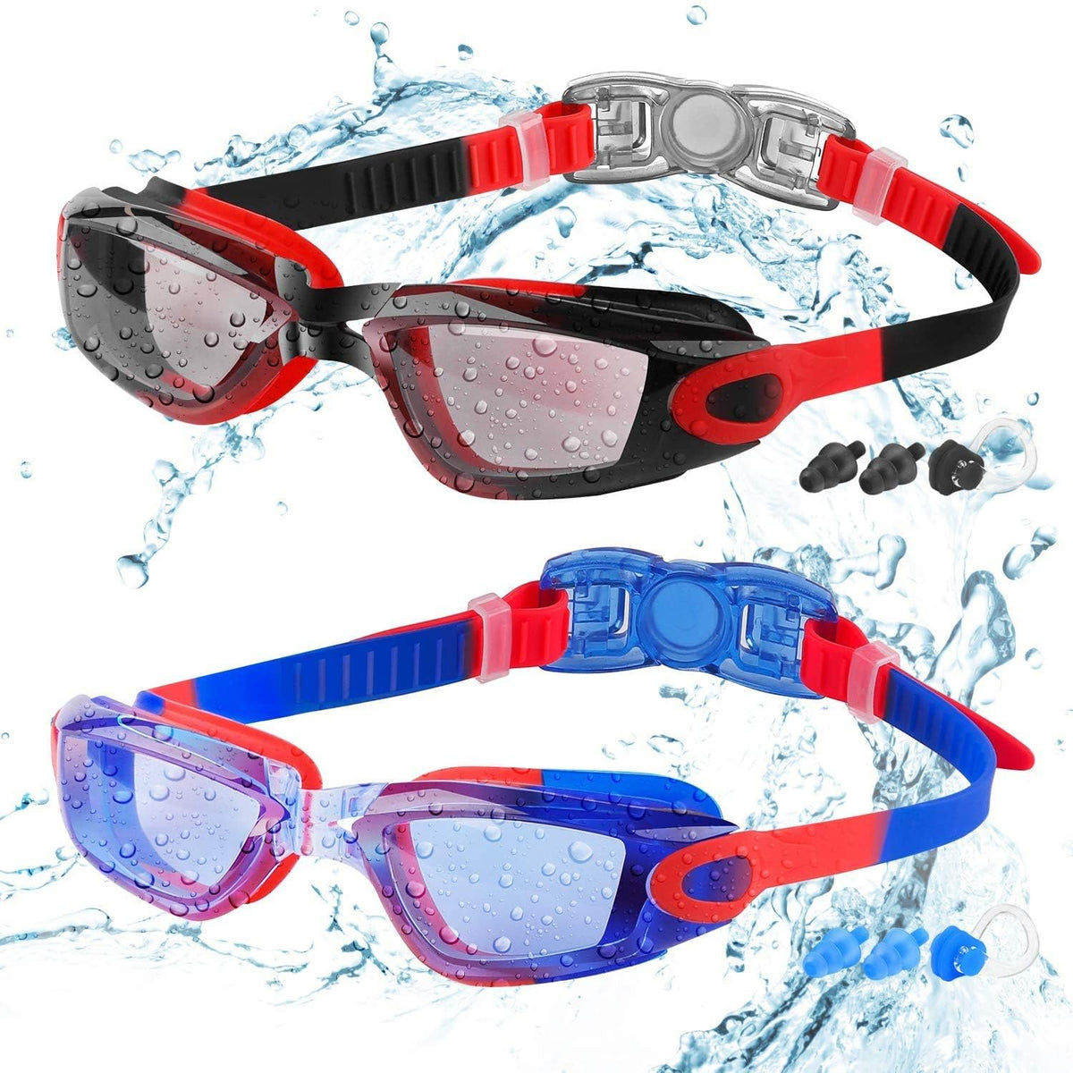 COOLOO Kids Swimming Goggles for Age 3-16, 2 Packs Anti-Fog Swim Goggles