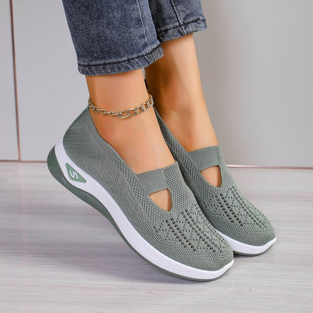 Women's Walking Shoes Comfortable Orthopedic Diabetic Shoes Soft Breathable Knitted Flats Arch Support for Indoor Outdoor