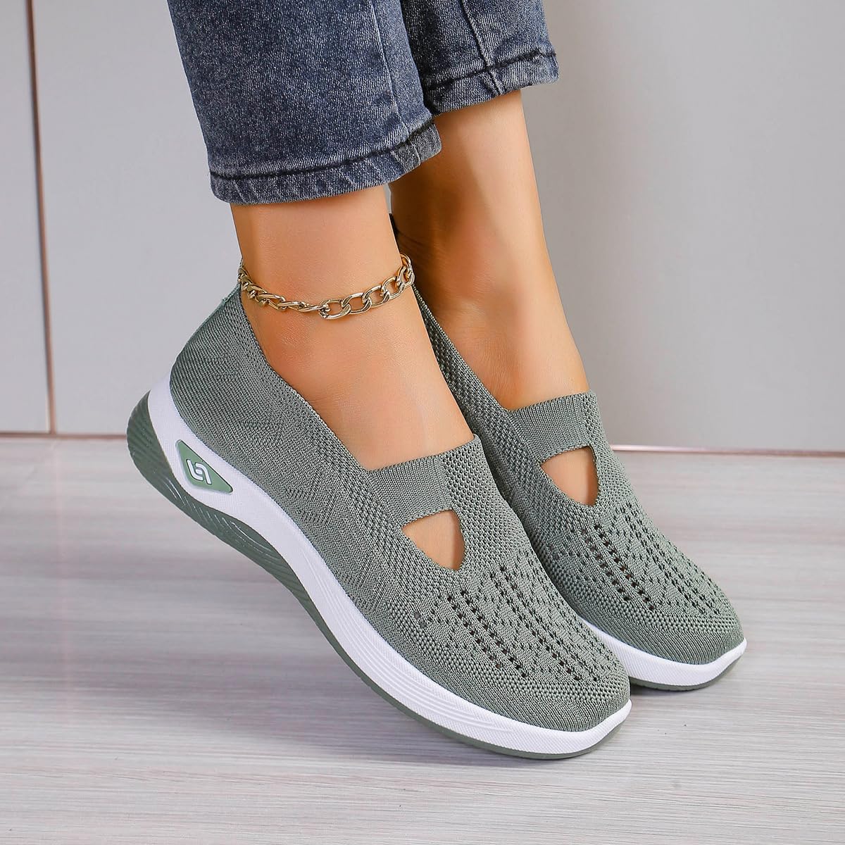 Women's Walking Shoes Comfortable Orthopedic Diabetic Shoes Soft Breathable Knitted Flats Arch Support for Indoor Outdoor