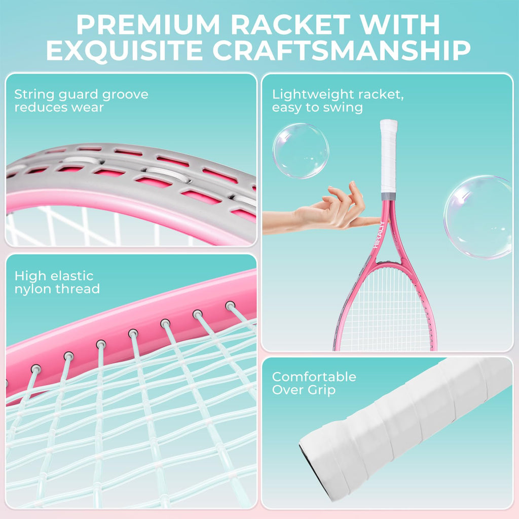 HIRALIY 27" Tennis Rackets Set of 2, 3 Tennis Balls, 2 Tennis Racquets, 2 Overgrip Tapes and 1 Carrying Bag Outdoor Recreational Sport Game