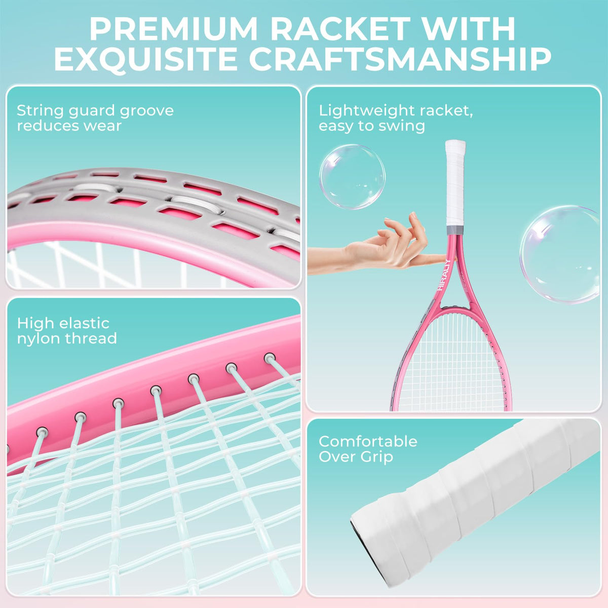 HIRALIY 27" Tennis Rackets Set of 2, 3 Tennis Balls, 2 Tennis Racquets, 2 Overgrip Tapes and 1 Carrying Bag Outdoor Recreational Sport Game