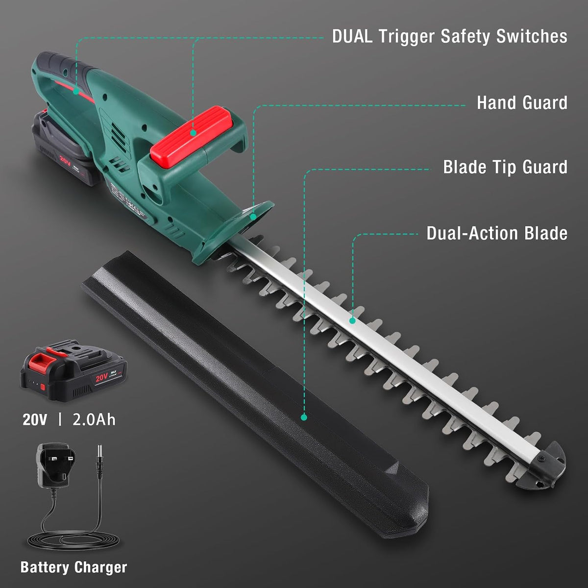 Cordless Hedge Trimmer 20V 450mm Dual Blade 14mm POSENPRO Cutter Tool Only